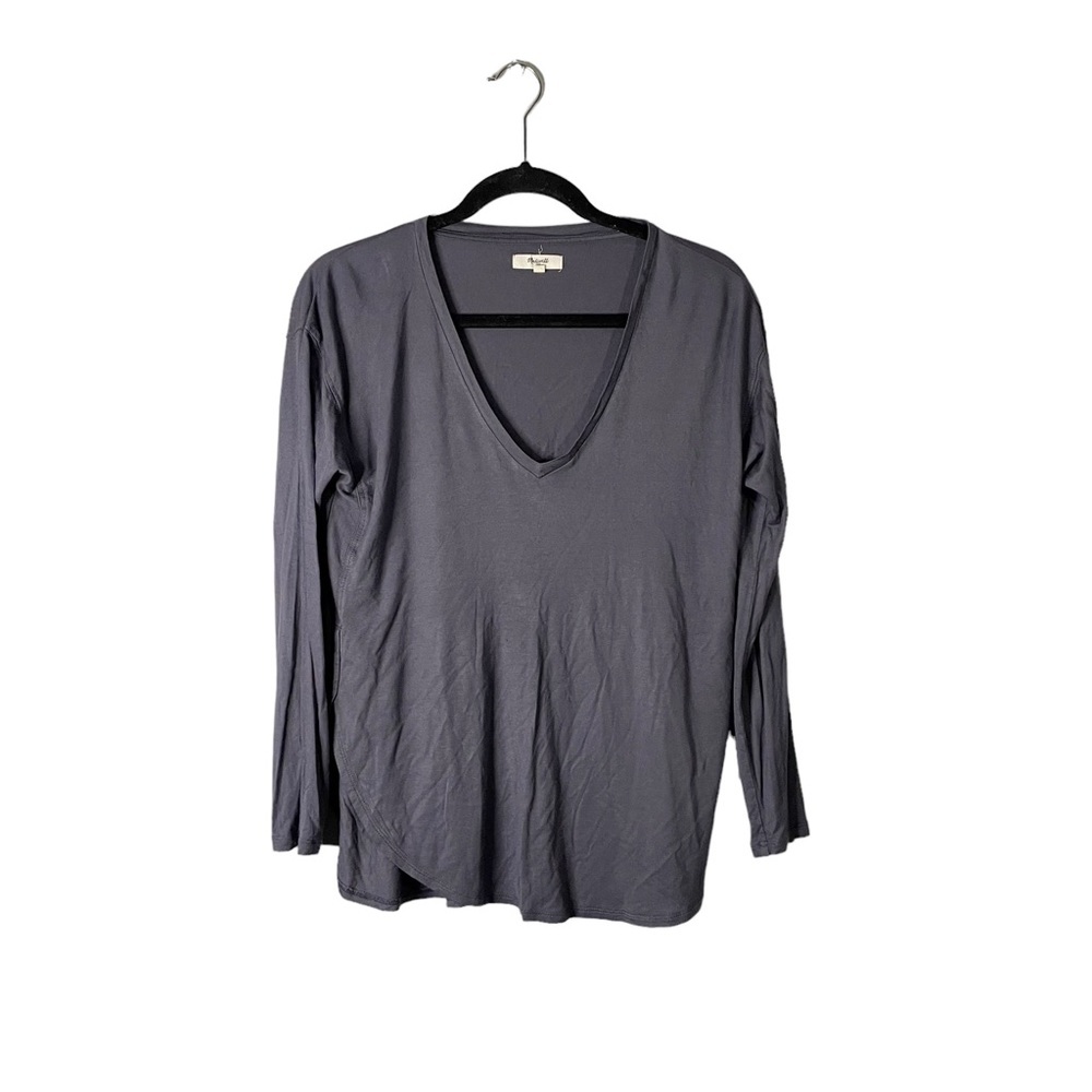 Madewell Grey Stretchy V Neck Long Sleeve Casual Loose Fit Blouse Size Small - Picture 1 of 7